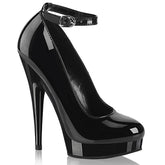 6 Inch (152mm) Heel, 1 Inch (25mm) Platform Black Patent Ankle Strap Pump